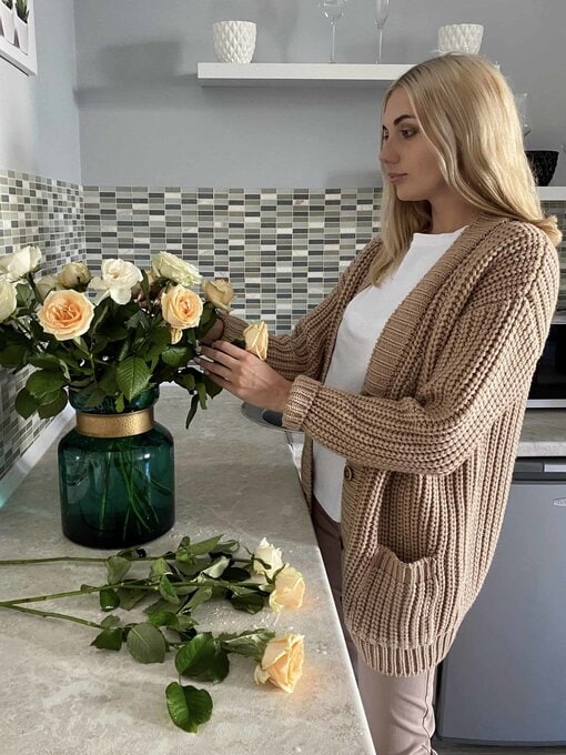 Бежевый кардиган с карманами и пуговицами Funky — изображение 4