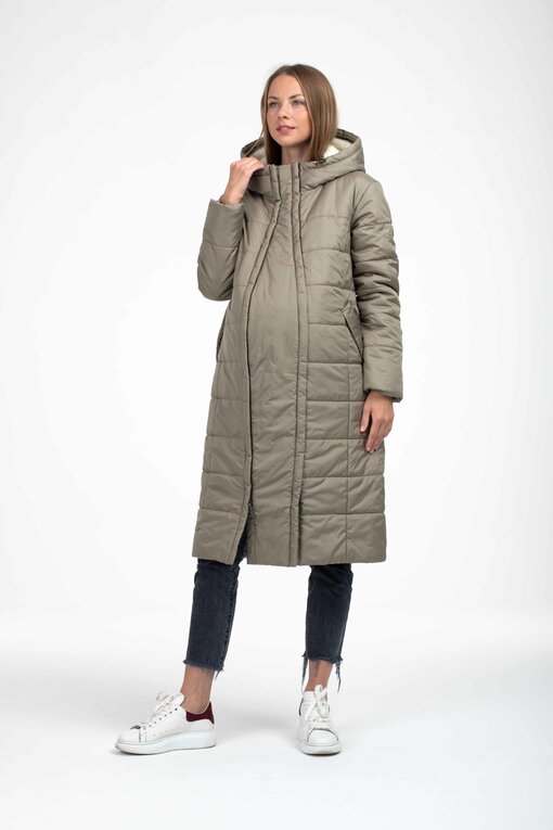 Оливковое зимнее пальто для беременных и кормящих Eva — изображение 2