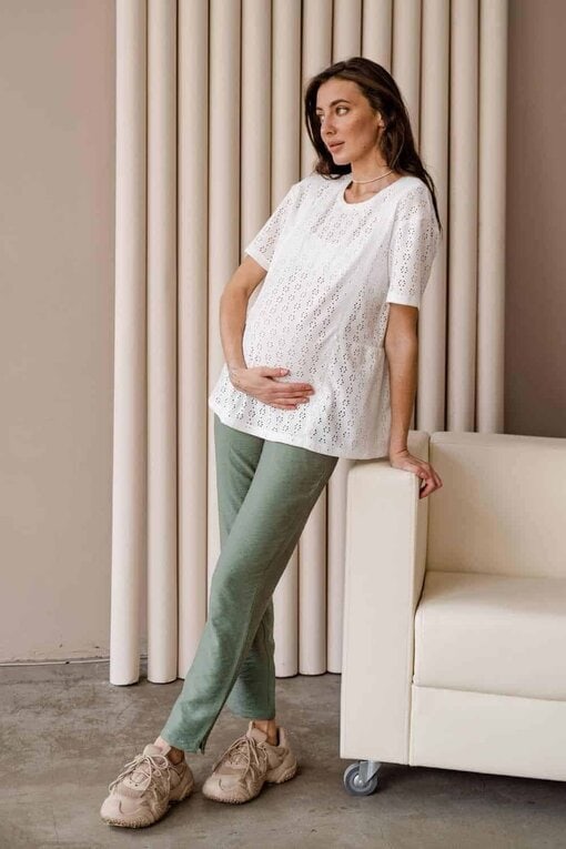 Льняные брюки в цвете хаки для будущих и кормящих мам Amigo — изображение 5