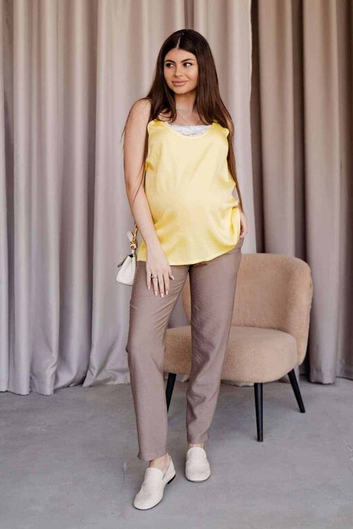 Кофейные льняные брюки для будущих и кормящих мам Amigo — изображение 6