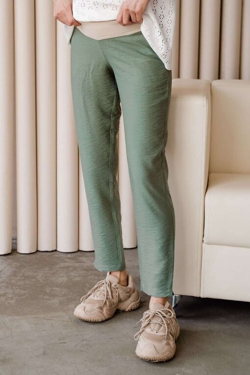 Льняные брюки в цвете хаки для будущих и кормящих мам Amigo — изображение 6