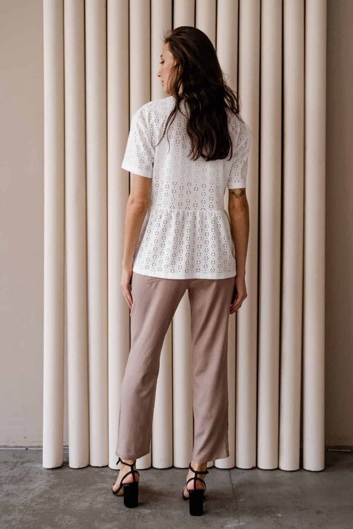 Кофейные льняные брюки для будущих мам Linen — изображение 4