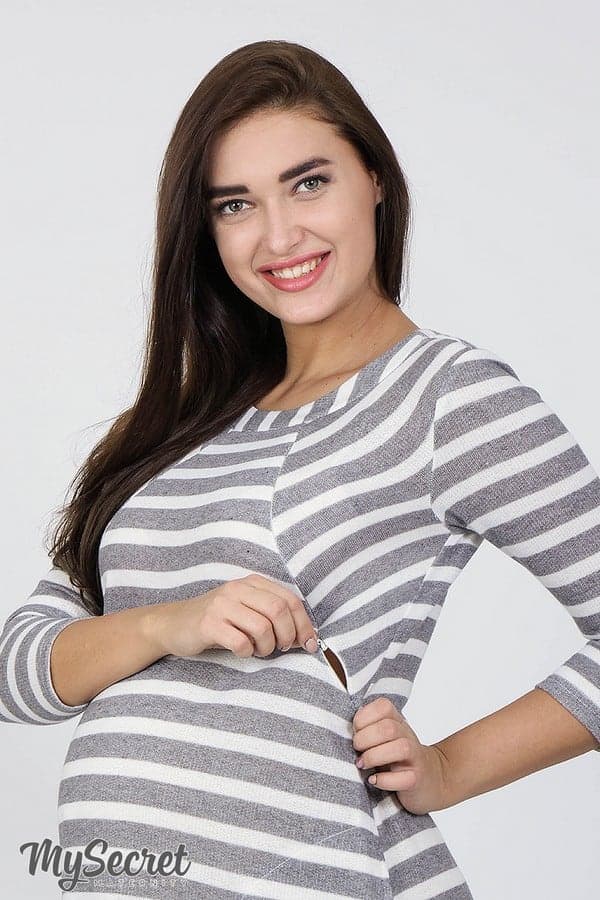 Бело-серое платье для будущих и кормящим мам Lina — изображение 4