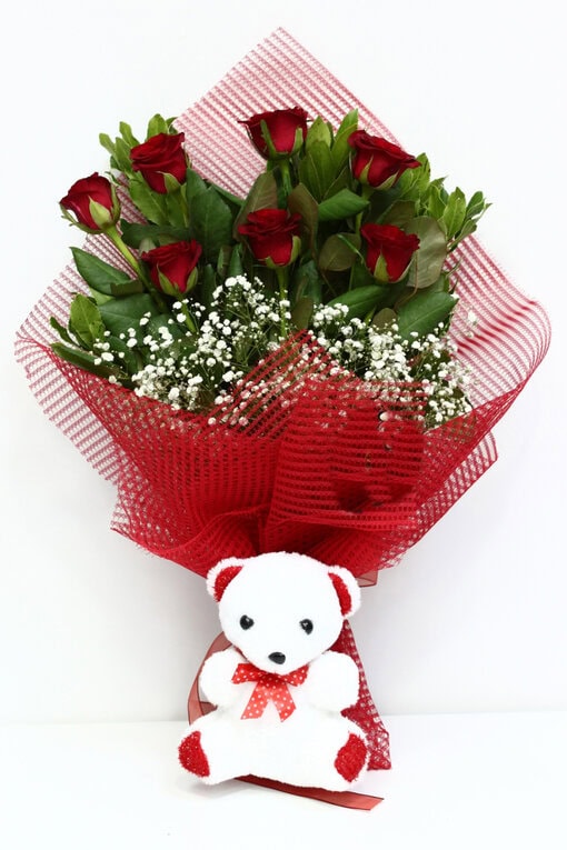 Oyuncaklı Kırmızı gül Buketi