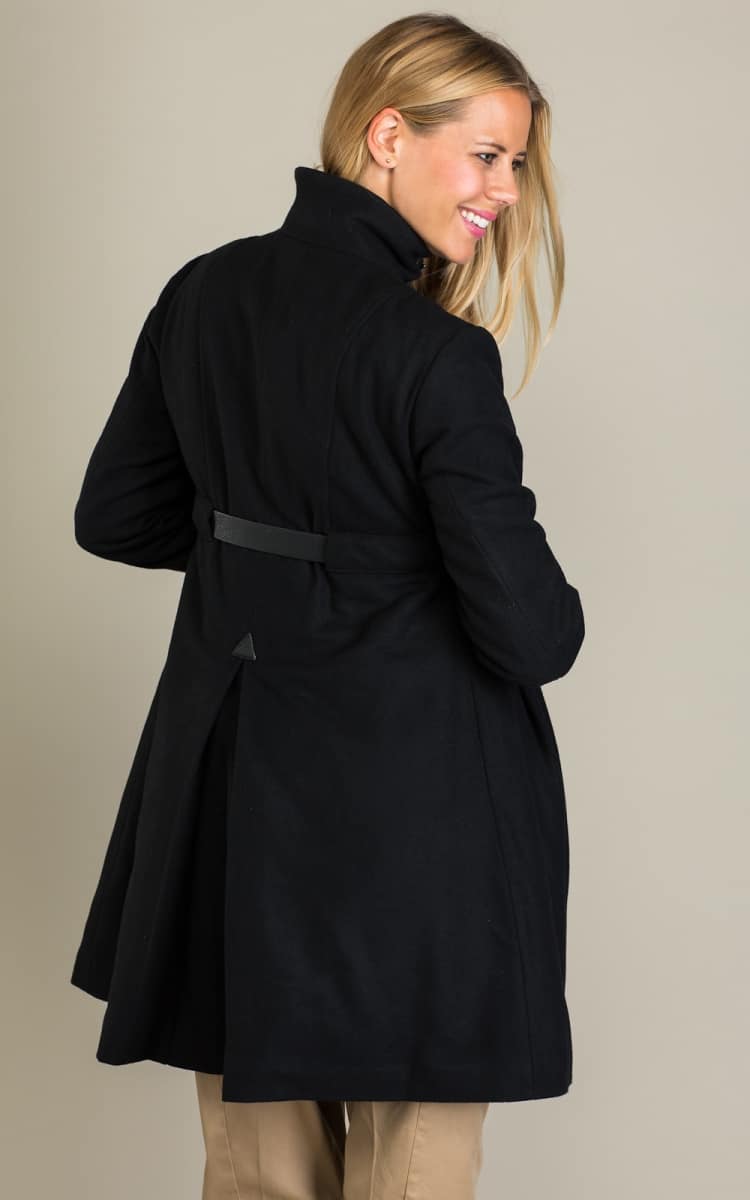 Черное длинное демисезонное пальто для беременных — изображение 5