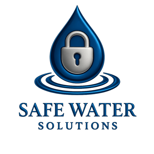“Safe Water Solutions logo with a blue water droplet and padlock symbol.”