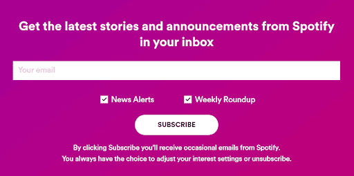 Encourage Organic Growth 3 Spotify newsletter opt in