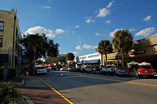 View of Historic Downtown Melbourne with boutiques, cafes, and palm-lined streets