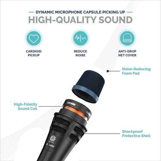 DIGIMORE Super-Cardioid Dynamic Microphone | Durable Metal Body | XLR to 6.35mm 20ft Cable with Mic Holder | Ideal for Vocals, Singing, Live Performance & Public Gatherings (D-1090) - Image 4
