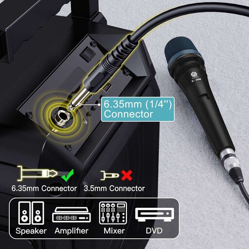 DIGIMORE Super-Cardioid Dynamic Microphone | Durable Metal Body | XLR to 6.35mm 20ft Cable with Mic Holder | Ideal for Vocals, Singing, Live Performance & Public Gatherings (D-1090) - Image 5