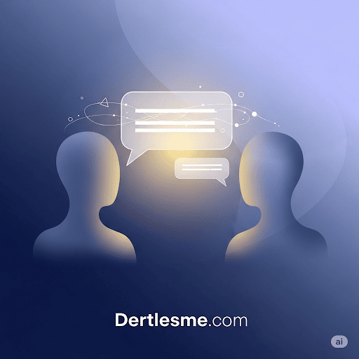 Guvenli-Yabancilarla-Dertlesme-ve-Sohbet - Dertleşme Sitesi | Sohbet, Chat Odaları ve Mobil Sohbet Yabancılarla dertleşme konseptini simgeleyen, iki anonim figürün güvenli bir sohbet balonu ile bağlandığı görsel.