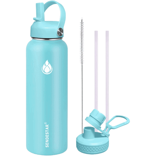Designed for longer days, this vacuum-insulated bottle combines generous capacity with a slim profile, wide-mouth opening, leak-proof straw and spout lids, premium stainless steel construction, and dependable temperature retention for sports, gym sessions, and travel.