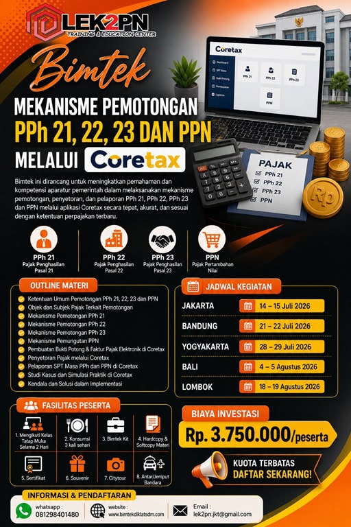 BIMTEK MEKANISME PEMOTONGAN PPH 21, 22, 23 DAN PPN MELALUI CORETAX