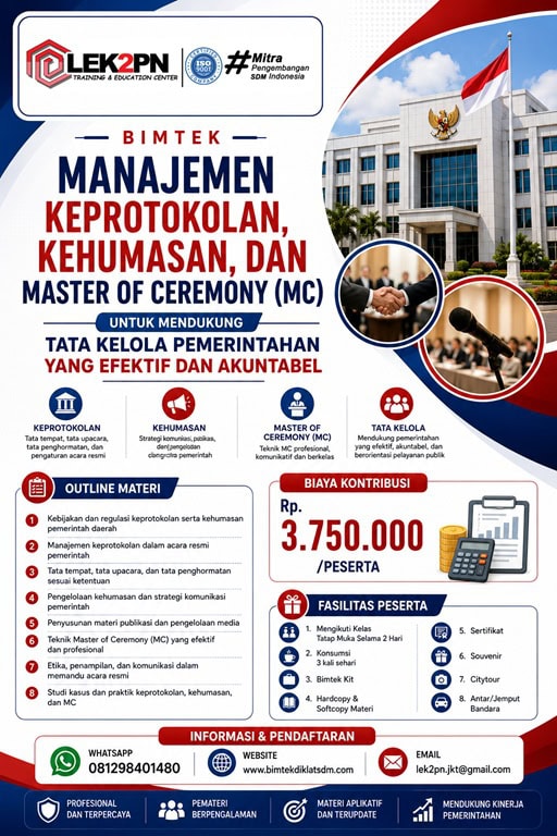 Bimtek Manajemen Keprotokolan, Kehumasan, dan Master of Ceremony (MC) untuk Mendukung Tata Kelola Pemerintahan yang Efektif dan Akuntabel
