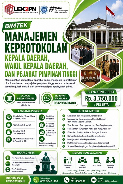 Bimtek Manajemen Keprotokolan Kepala Daerah, Wakil Kepala Daerah, dan Pejabat Pimpinan Tinggi