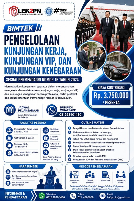 Bimtek Pengelolaan Kunjungan Kerja, Kunjungan VIP, dan Kunjungan Kenegaraan Sesuai Permendagri Nomor 16 Tahun 2024