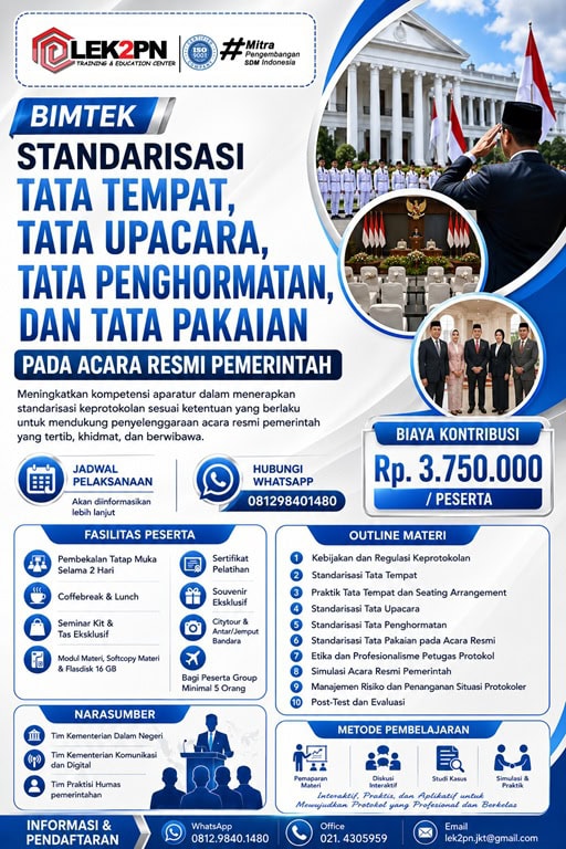 Bimtek Standarisasi Tata Tempat, Tata Upacara, Tata Penghormatan, dan Tata Pakaian pada Acara Resmi Pemerintah