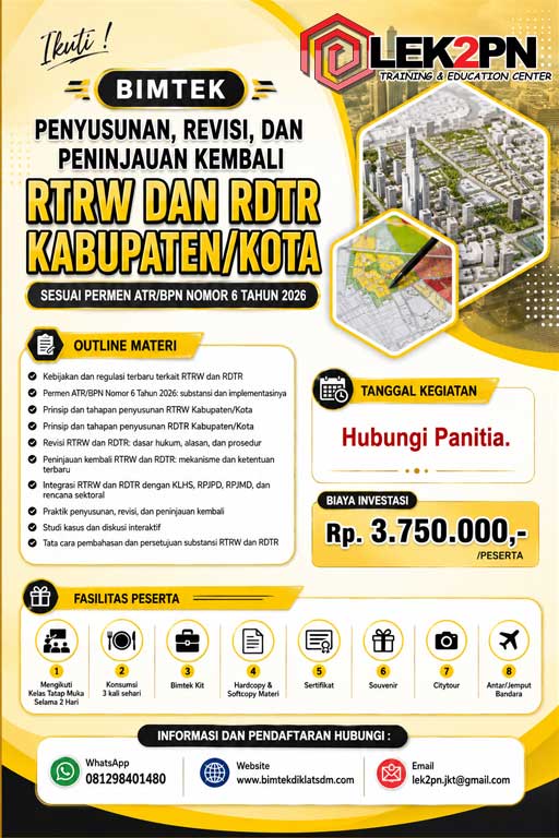 Bimtek Penyusunan, Revisi, dan Peninjauan Kembali RTRW dan RDTR Kabupaten/Kota Sesuai Permen ATR/BPN Nomor 6 Tahun 2026