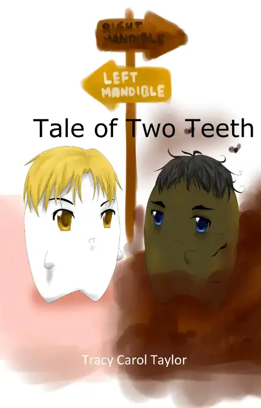 llustration comparing Clean Town with white healthy teeth and Dirty Town with yellow unhealthy teeth from children's dental book