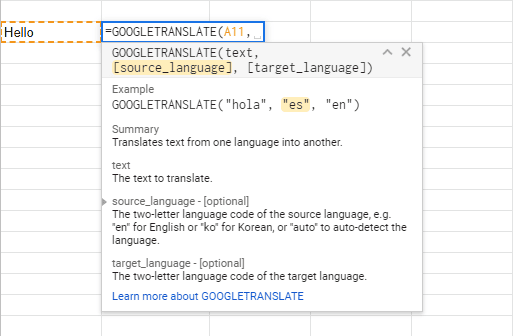 Google Translate in Google Sheet