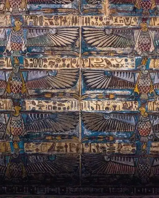 Restored vulture decorations on the ceiling of the Temple of Esna