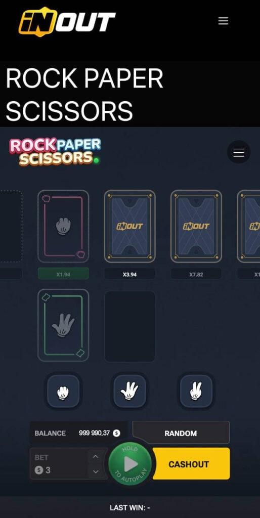 Play online Rock Paper Scissors InOut on mobile with touch controls and progression system