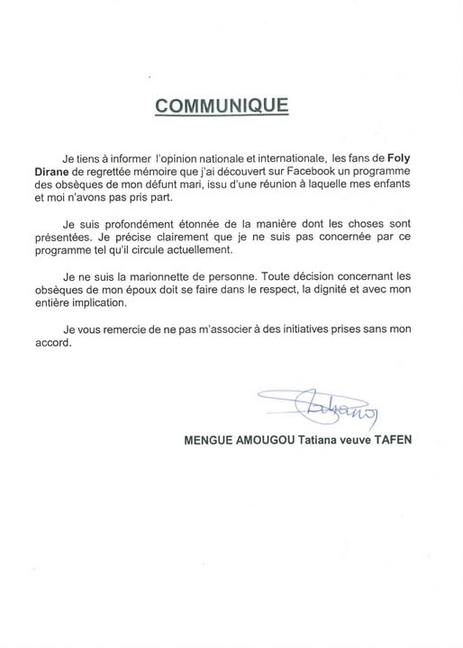 communiqué tatiana amougou 