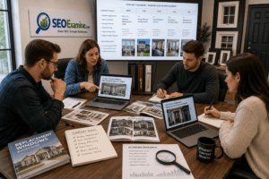 Content marketing team creating SEO content about replacement windows, door installation, and home improvement