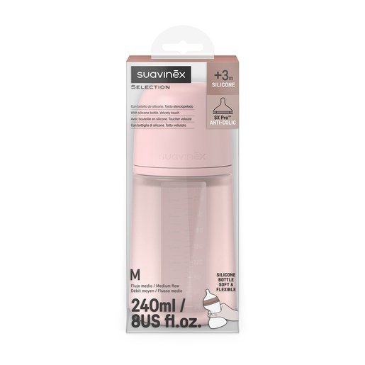 Suavinex Biberon en silicone 240 ml rose
