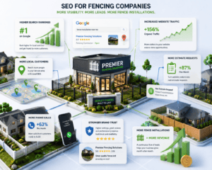 Digital growth strategy showing increased website traffic and fence installation leads for a fencing company