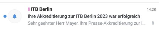 Screenshot meiner Akkreditierung für die ITB 2023 in Berlin