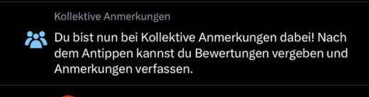 Screenshot, dass ich jetzt "Kollektive Anmerkungen" bei Twitter nutzen darf