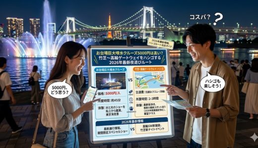 お台場巨大噴水クルーズ5000円は高い？竹芝〜高輪ゲートウェイをハシゴする2026年最新夜遊びルート