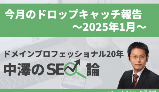 今月のドロップキャッチ報告（2024年1月、高ランクドメイン、DR50台7件、DR60台2件、DR70台0件）