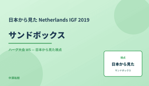 日本から見た サンドボックス — Netherlands IGF 2019 ハーグ大会 WS