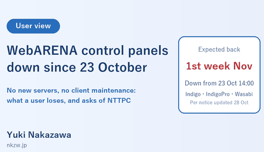 WebARENA's Control Panels Have Been Down Since 23 October: What a VPS User Cannot Do, and What I Ask of NTTPC