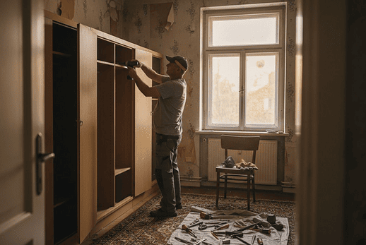 Wohnungsauflösung Erfurt – Demontage einer Schrankwand (KI-generiertes Symbolbild)
