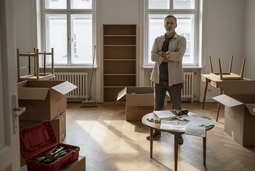 Wohnungsauflösung Erfurt – Leerer Raum nach der Räumung (KI-generiertes Symbolbild)
