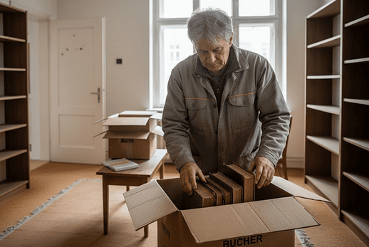 Wohnungsauflösung Sömmerda – Regale leerräumen (KI-generiertes Symbolbild)