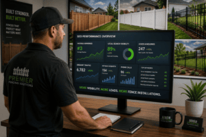 Fencing company owner analyzing SEO performance and generating local fence installation leads