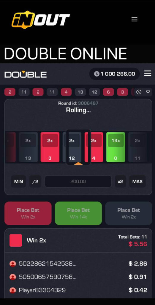 Play online Double Online Game on desktop and mobile with clear betting panels and live result history
