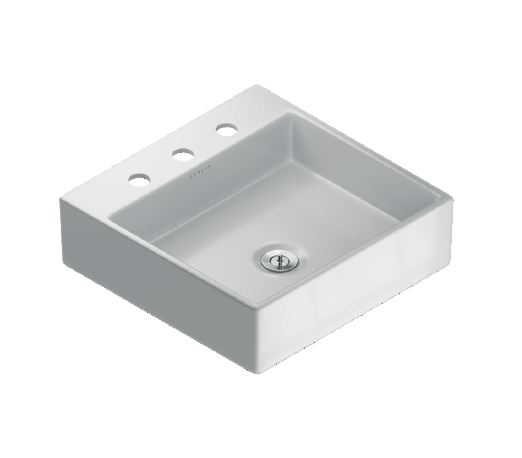 Bacha de apoyo cuadrada de 410 x  410 mm, de tres agujeros
