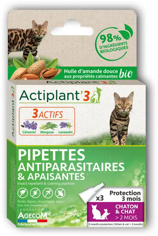 DeBonPoil Pipettes Antiparasitaires Bio Chat < 5 kg – 3 Pipettes