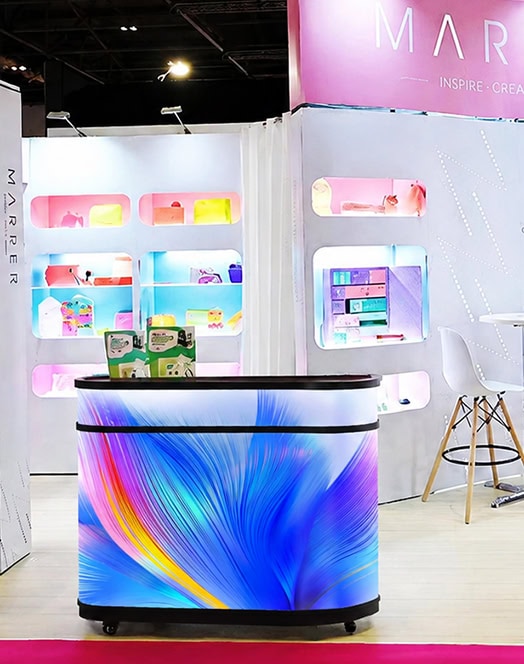 Fronta Series Front Desk LED Display at exhibition trade show booth