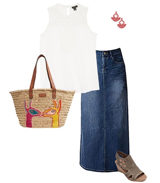Denim skirt and sandals outfit | 40plusstyle.com
