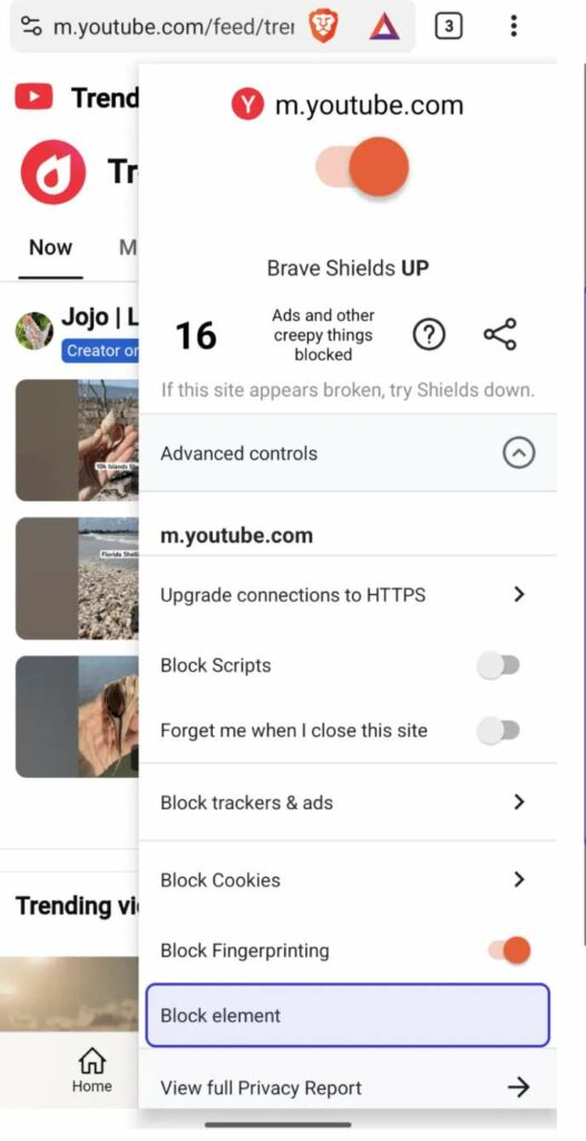 Steps on How to Use New Brave Block Elements Feature on Android Mobile App