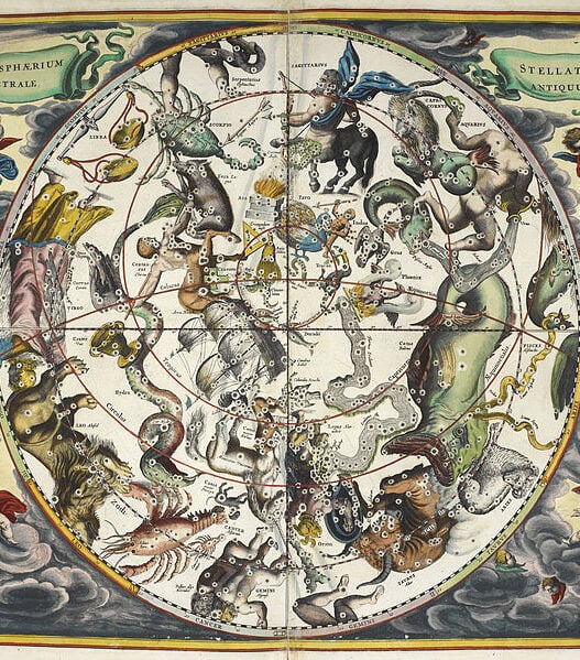 The constellations, with astrological signs of the zodiac - Andreas Cellarius (1596–1665) - PD-life- 70