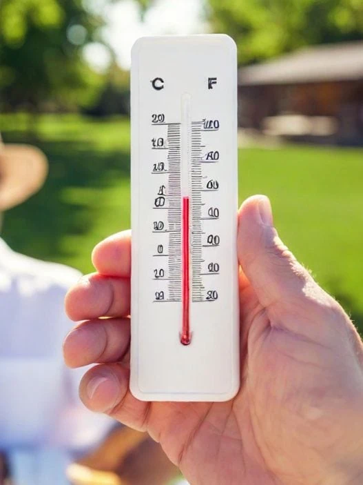 Heißer Sommertag und die Menschen schwitzen