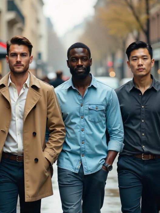 Drei Männer mit Hemd in der Stadt