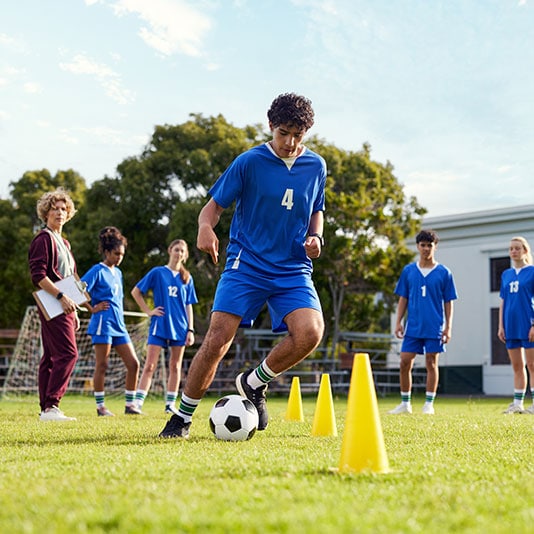 A boy playing football